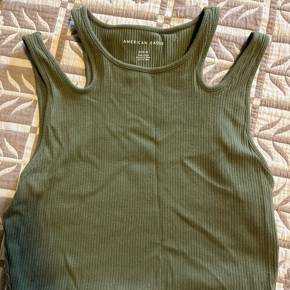American Eagle Outfitters Green Ribbed Tank Top
